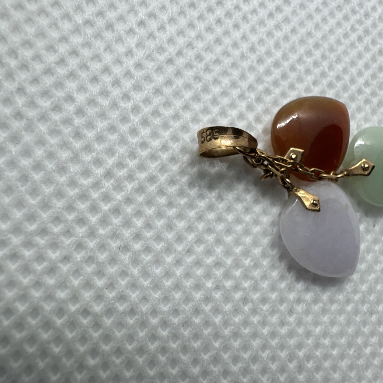 14k Solid Yellow Gold Green Brown White Jadeite Jade 3 Heart Pendant Charm 585