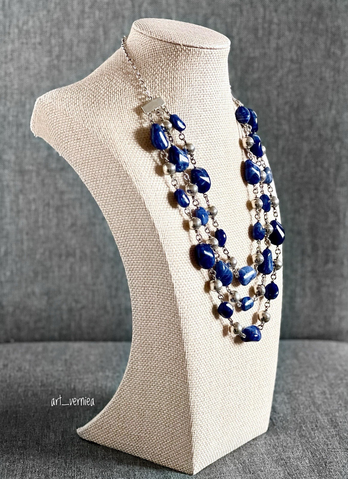 ILARIA Peru 925 STERLING SILVER BALL & SODALITE Bib Necklace – 86 g – GORGEOUS!