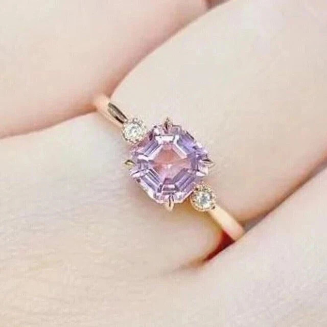 2Ct Asscher Cut Lab Created Pink Sapphire Engagement Ring 14K Rose Gold Plated