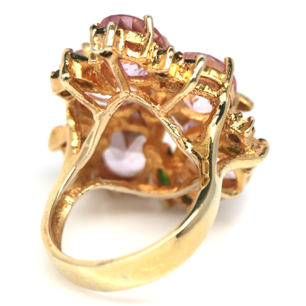 925 Silver Pink Mystic Topaz, Chrome Diopside & Tsavorite Ring Size 7.25