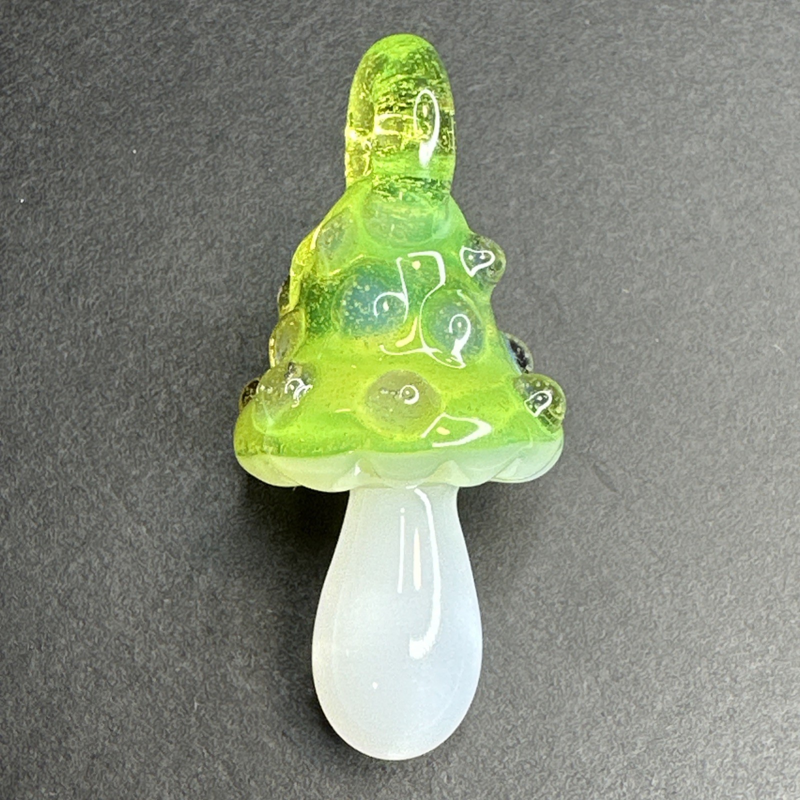 Handmade Art Glass Green Mushroom Eyeball Pendant, Bumpy Fungi Focal Bead Charm