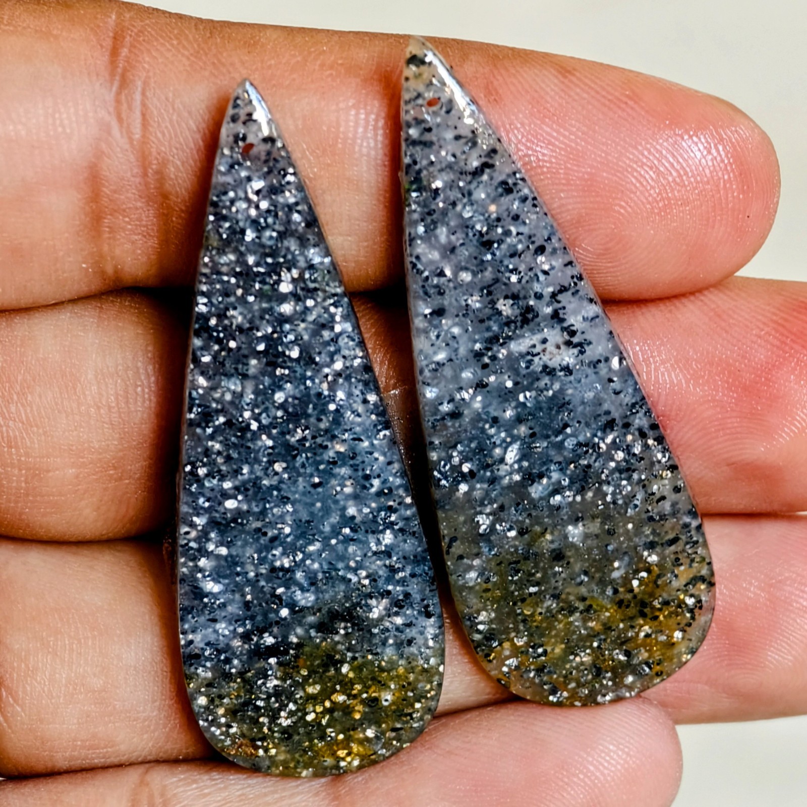 59 Cts Natural Black Sunstone Drilled Pair Cabochon Gemstone 49.3 X 18.1 MM