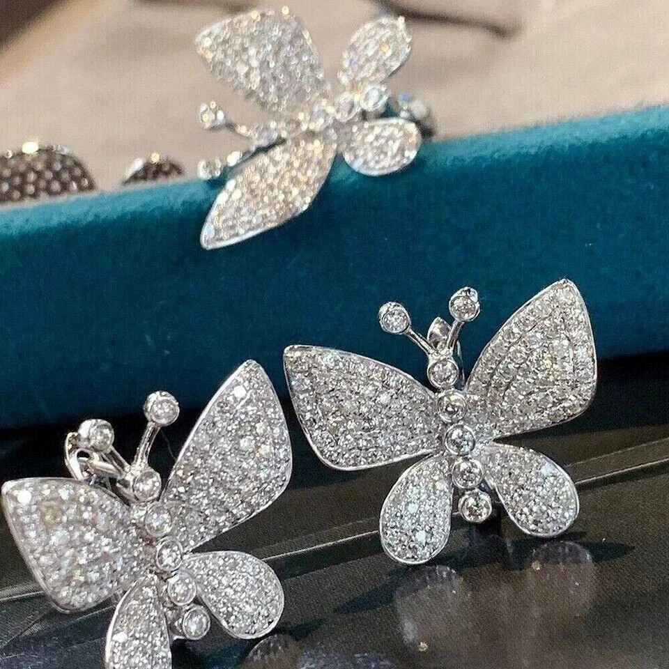 2Ct Lab Created Diamond Women’s Butterfly Stud Earrings 14k White Gold Plated