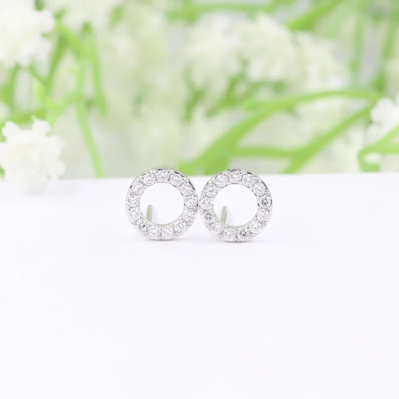 Open Round Stud Earrings 0.60TCW Round GH/SI Natural Diamond In 14k White Gold
