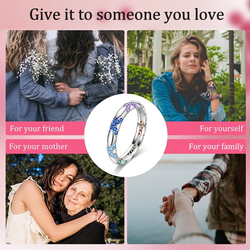 MULA New S925 Sterling Silver Finger Ring Colorful CZ Crossing For Women Jewelry