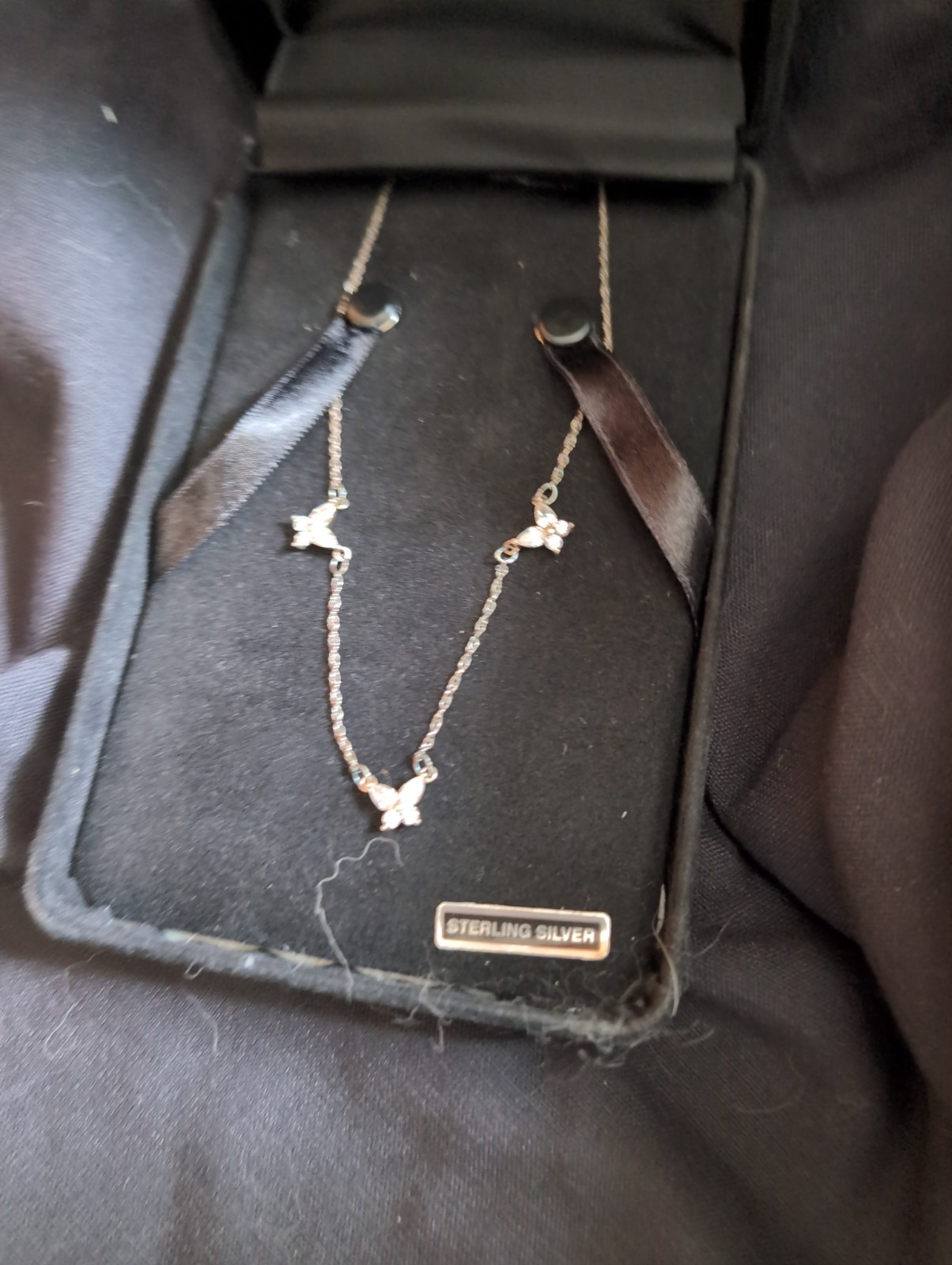Rare Diamonique Sterling Sliver 925 Butterfly Trio Crystal Necklace NIOB