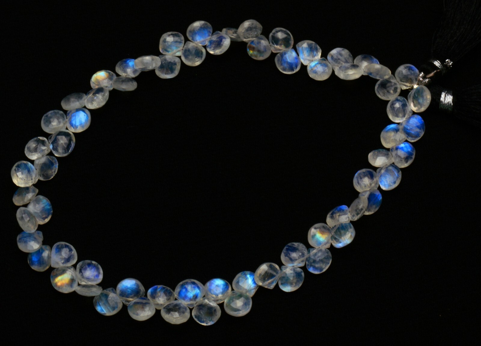 Blue Fire Rainbow Moonstone Gem 7MM Size Faceted Heart Shape Briolettes 11″
