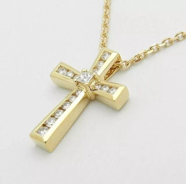 2.00 Ct Round Cut Lab Created Diamond Cross Pendant 2Ct 14K Yellow Gold Plated