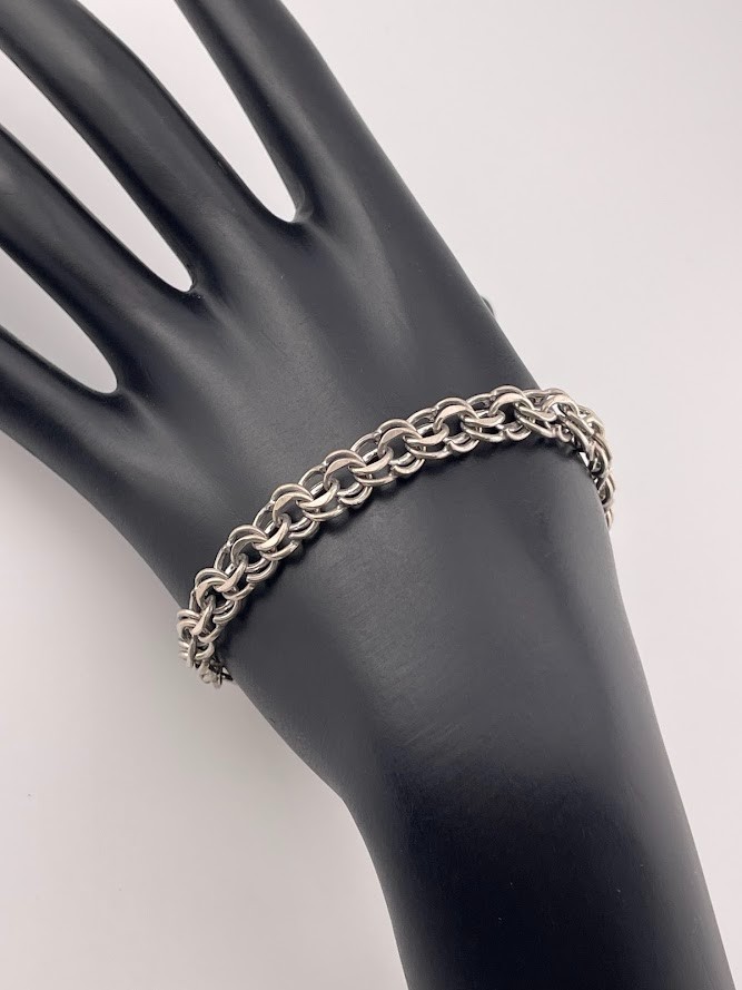 VINTAGE BA BALLOU NS SNAP STERLNG SILVER 8MM DOUBLE CHAIN BRACELET 6″ 15.7G 3782