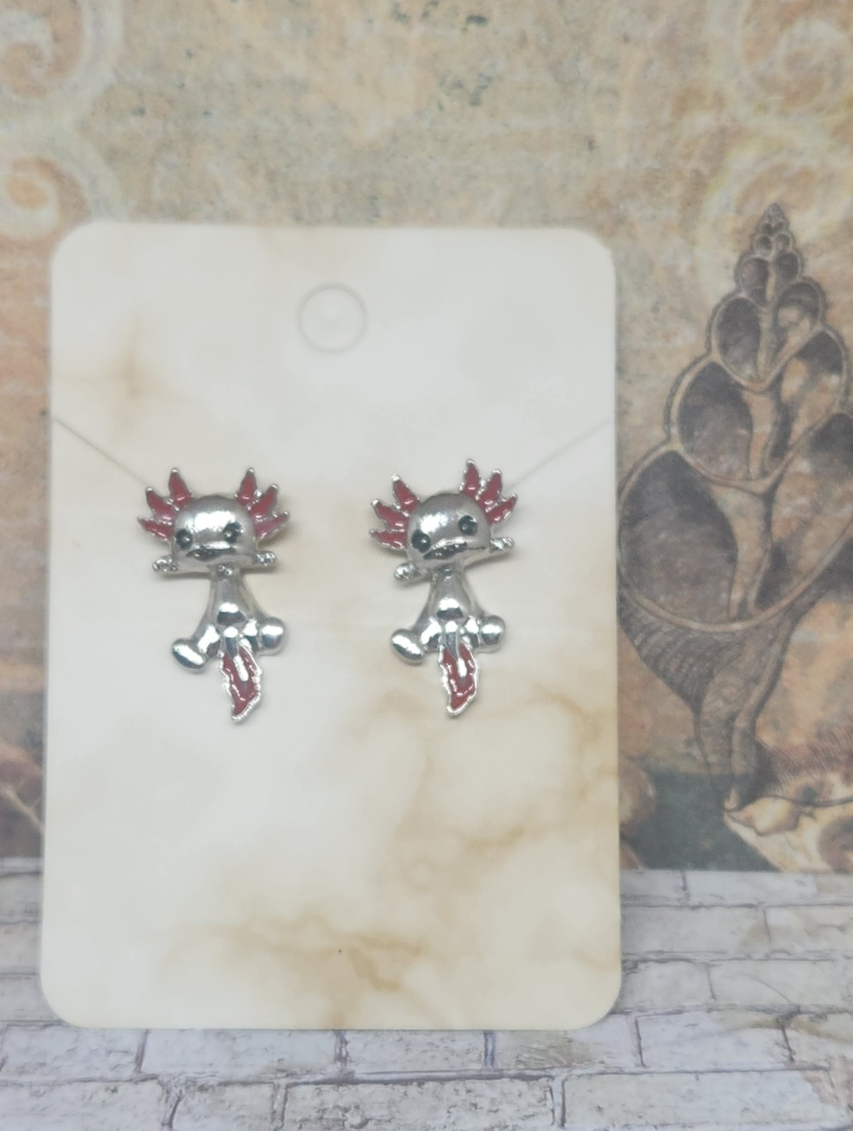 Axolotl Stud Earrings Cute Red & Silver-colored Stud Earrings