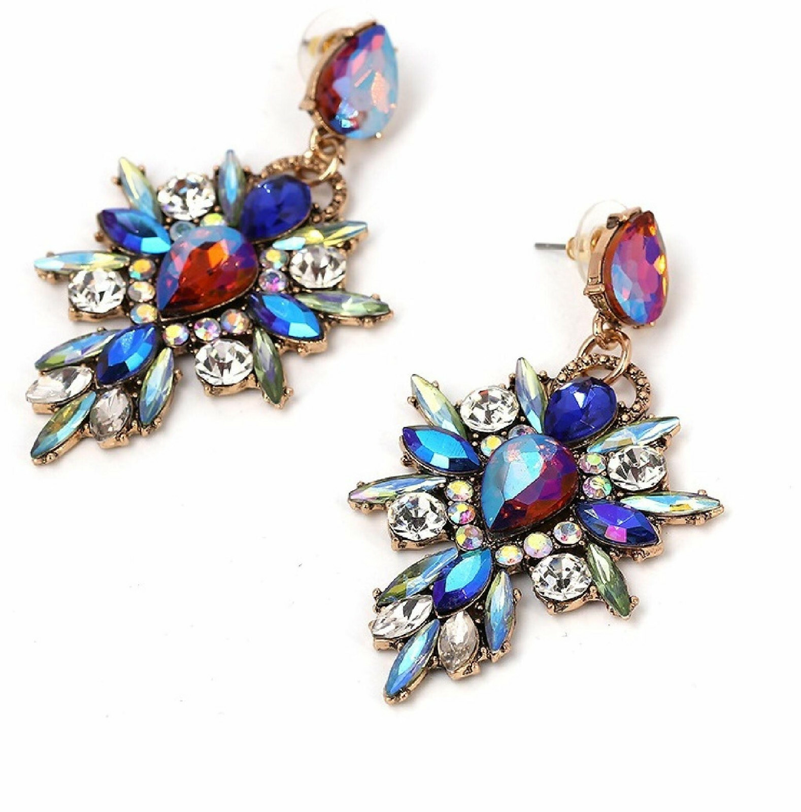 Chandelier Earrings Multi Rhinestone Crystal 2.8 in