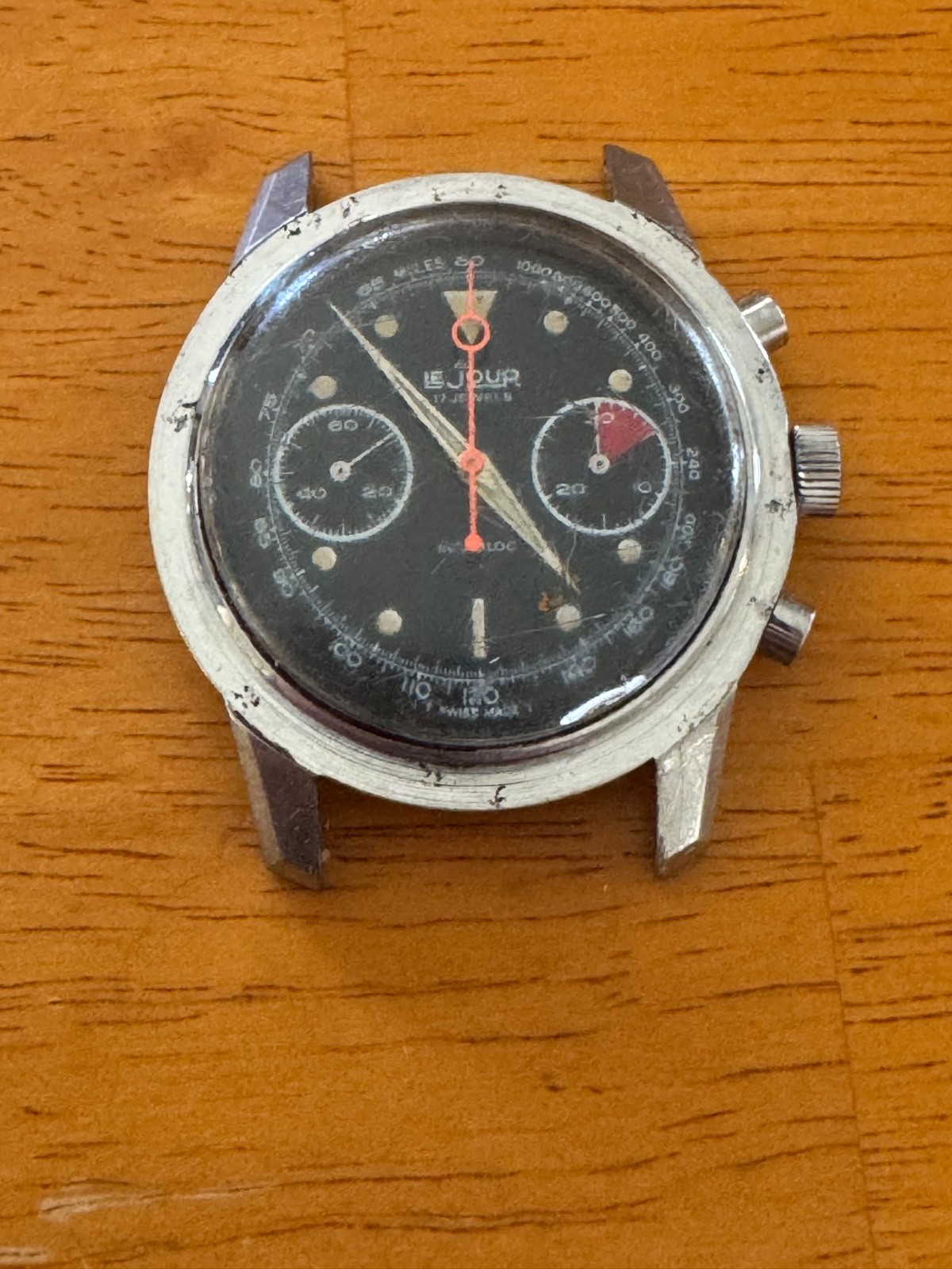 VINTAGE 1960s LE JOUR CHRONOGRAPH – VALJOUX 7733 – LOLLIPOP HAND – MISSING BEZEL