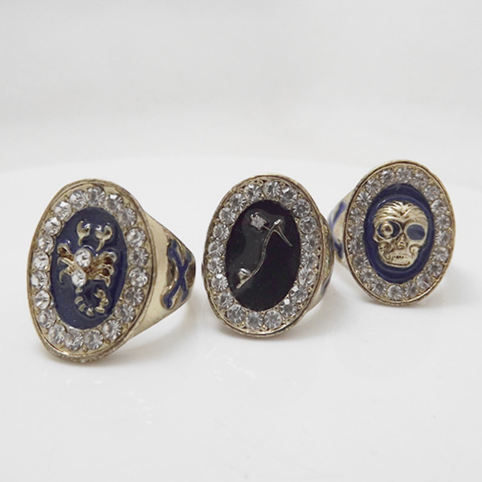 28 Pcs Vintage Enamel Signet Rings Oval Zircon Mixed Design Alloy Jewelry Set