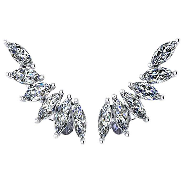 1.7ct Marquise Cut Lab-Created Moissanite Wing Design Stud Earrings Gold Plated
