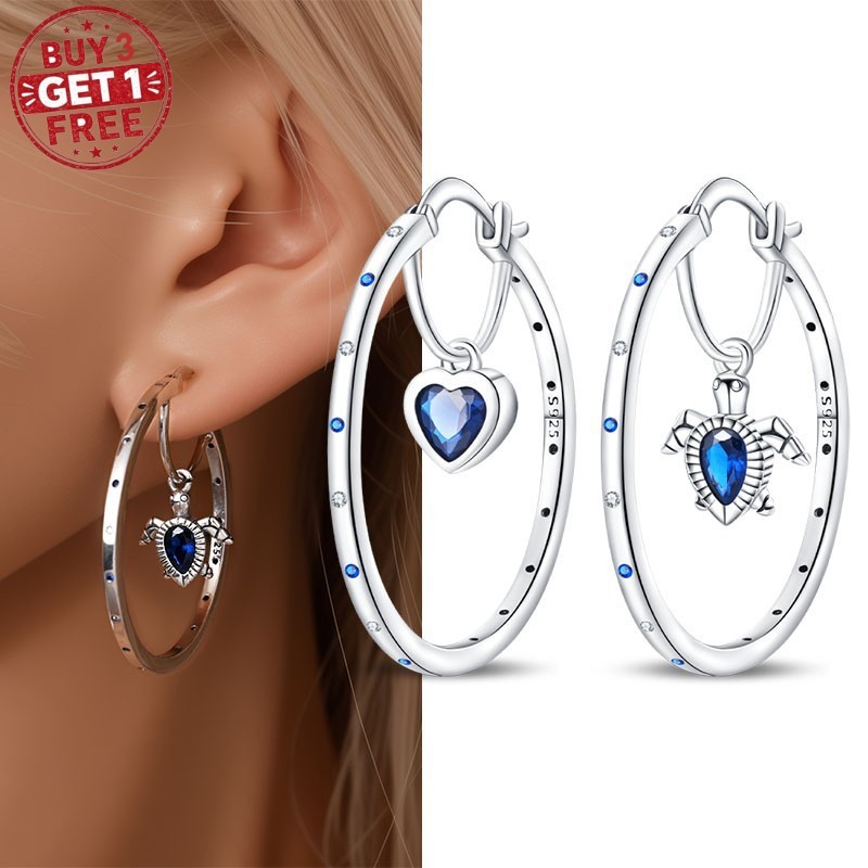 KUNSIR 925 Sterling Silver Heart Sea Turtle Hoop Earrings For Women Gift Party