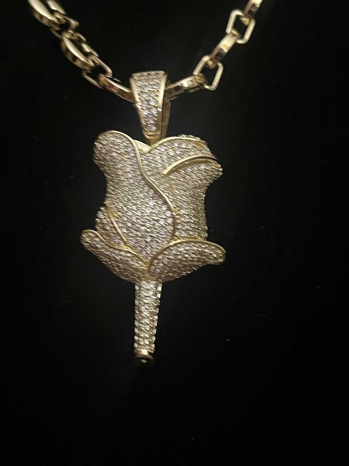 14k gold plated chain with iced out 5ACZ rose pendant