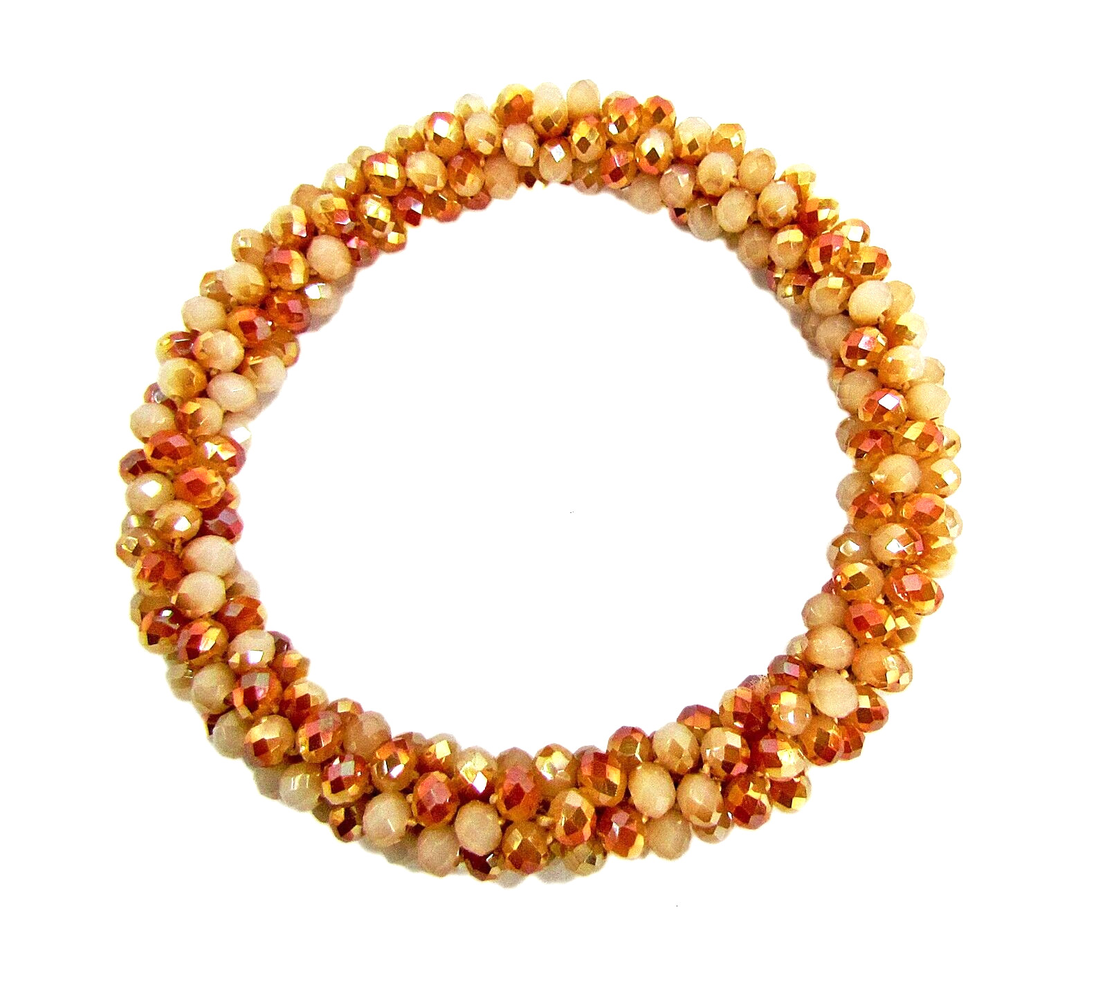 Orange glass bead cluster stretch bracelet mixed with white glass beads – NEW