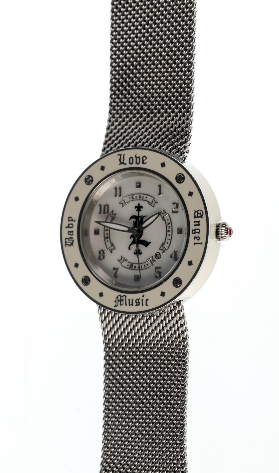 L.A.M.B. Gwen Stefani Watch LBD_3850110 Silver Mesh Mother of Pearl New Battery