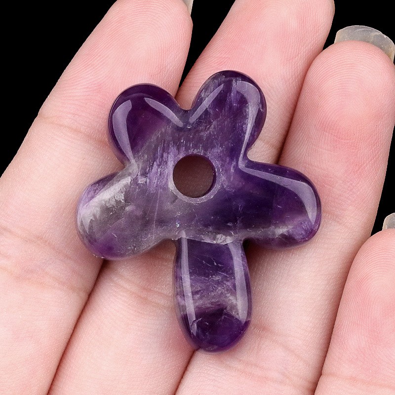 10pcs Natural Amethyst Stone Hollow Flower Pendant DIY Jewelry Making 31x35mm
