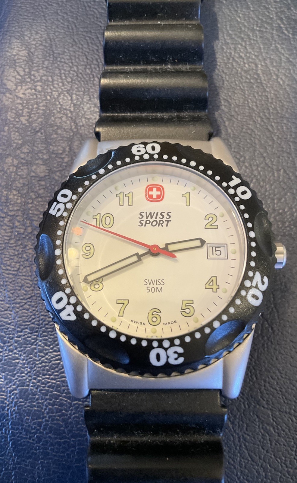 Vintage Swiss Sports Military Field Watch 095.0430 Luminous Dial, Diver Bezel