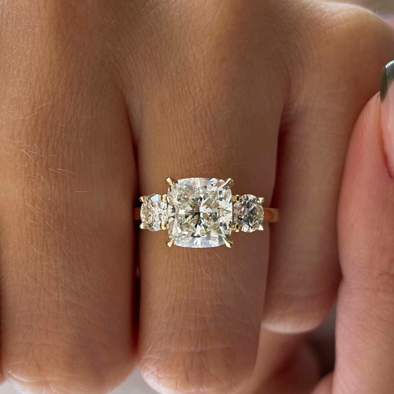 4 CT Radiant Cut Moissanite 3 Stone Engagement Ring Pear Sides Pave Band 925 Sil