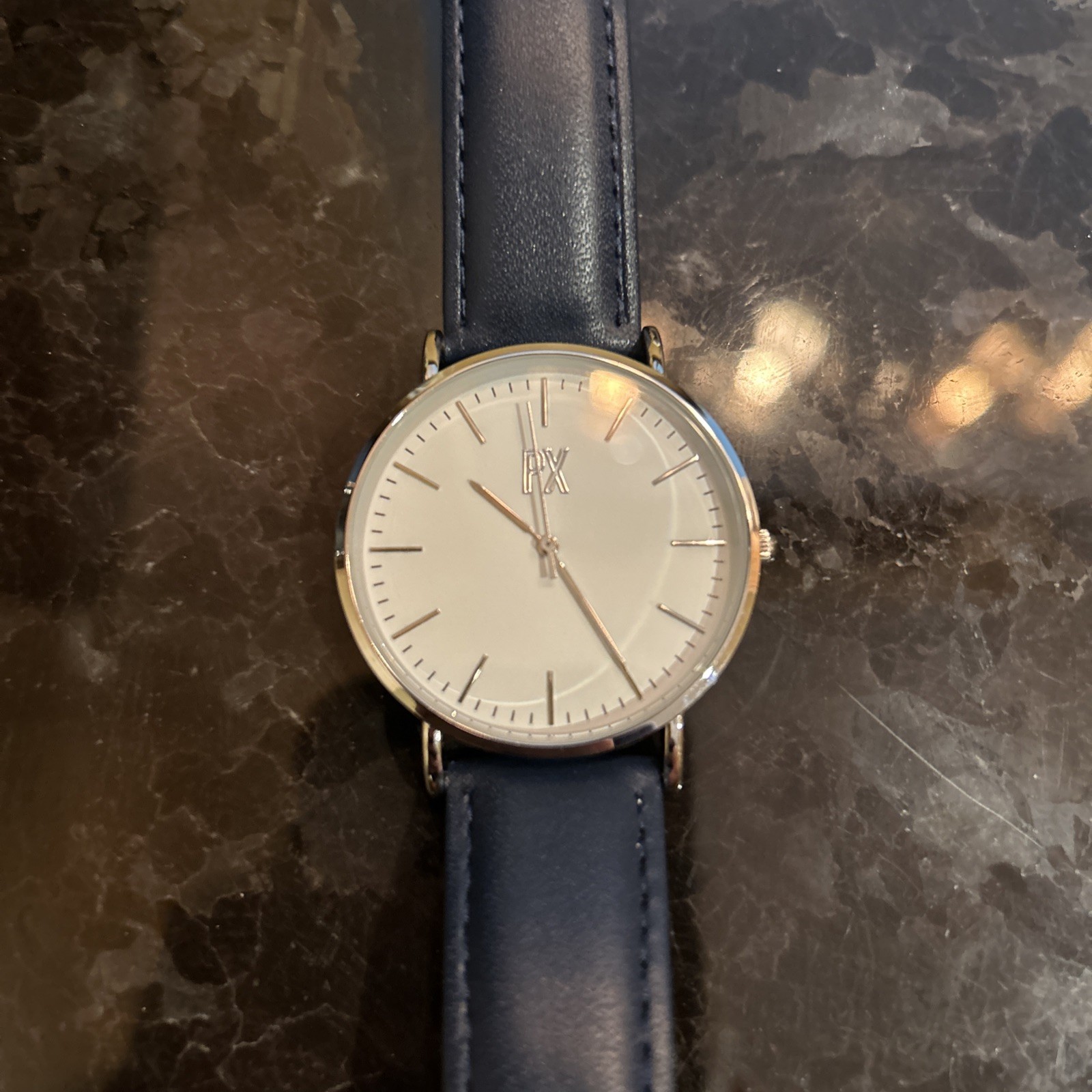 PX Mens Genuine Leather Strap Watch- Blue Band