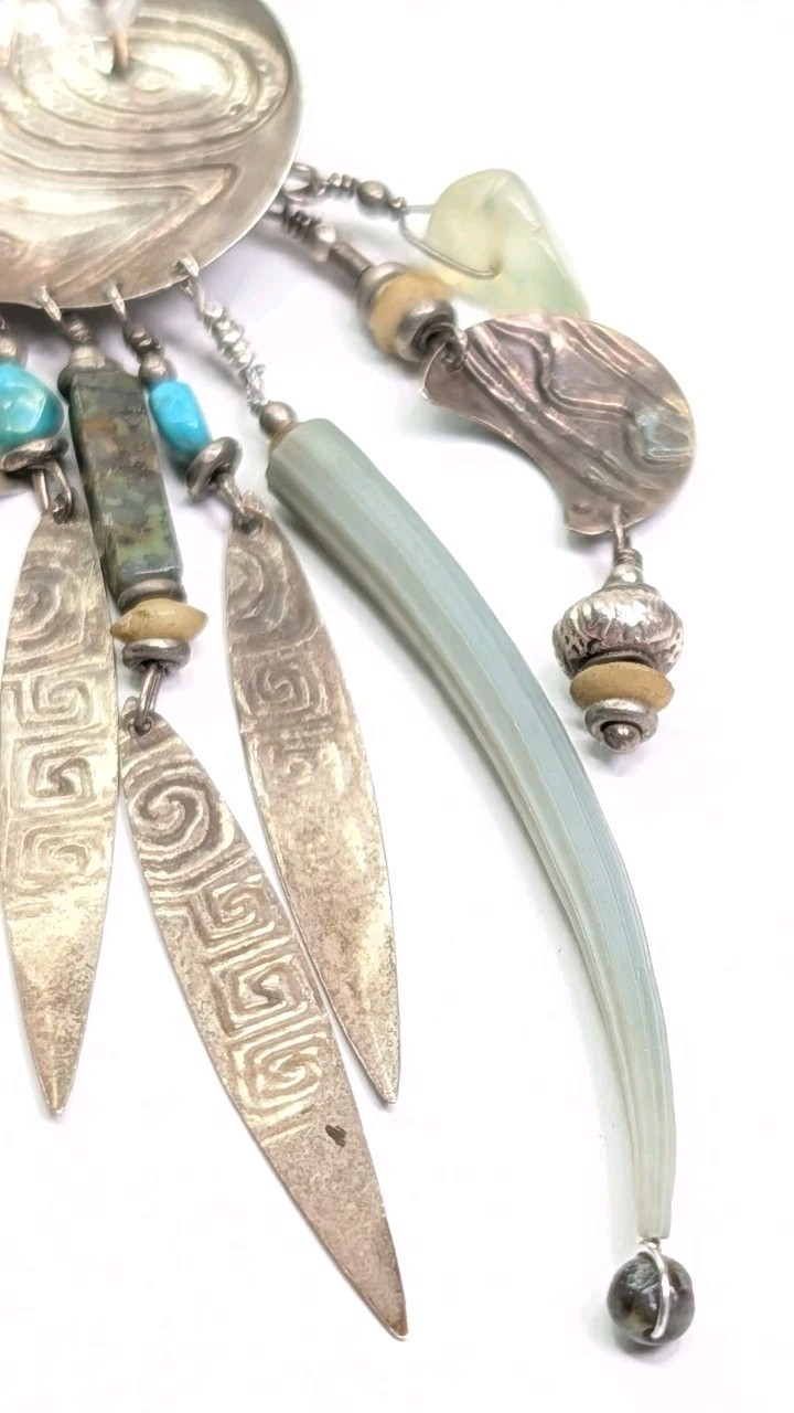 Vintage Tabra Moon Face Dangle Earrings Celestial Charms Sterling Silver 3.75 In