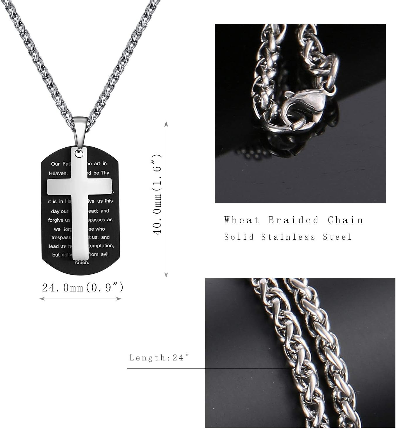 Dog Tag Cross Necklace Gifts for Boys Men, Stainless Steel Bible Verse Pendant C
