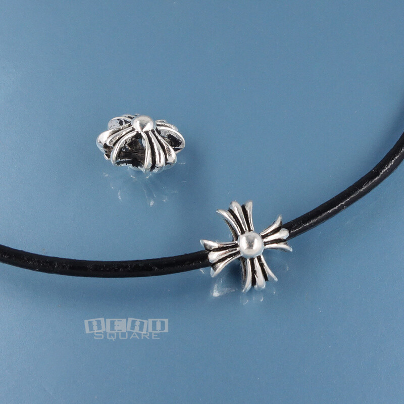 2 Oxidized Solid Sterling Silver Cross Floral Bead Spacer 8.2mm x 8.7mm #33858