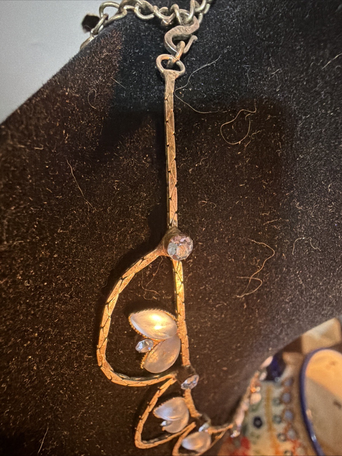 ANTIQUE EDWARDIAN MOONSTONE NECKLACE 18kgp CHAIN Hook CLASP 16” RARE Estate Find