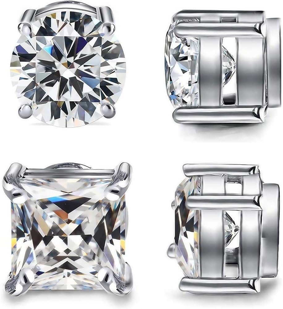 2 Pairs 7mm Magnetic Stud Earrings for Men & Women – Hypoallergenic CZ Clip-ons