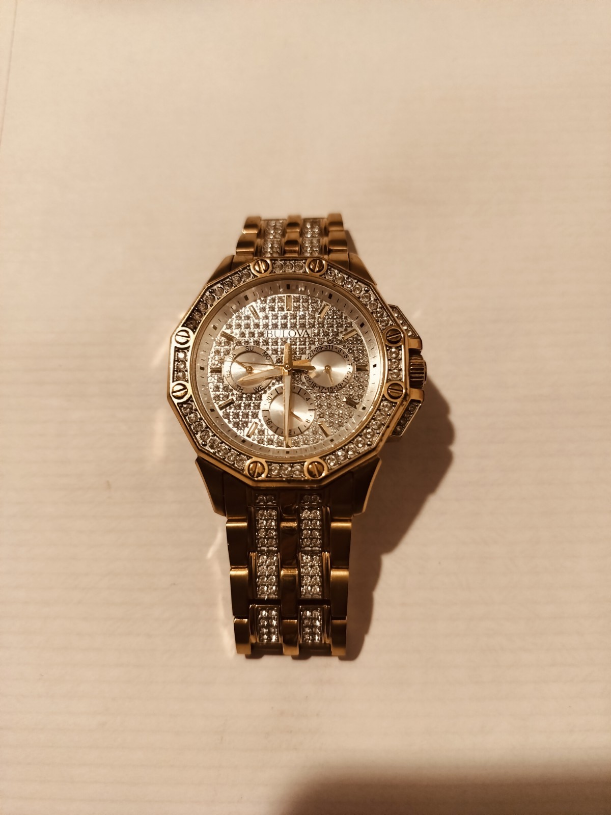 Bulova Octava Quartz Crystal Accent Gold Tone Men’s Watch