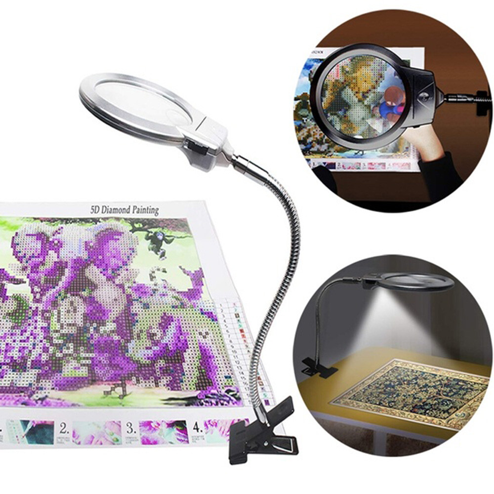 Desk Table Clamp Mount Top Magnifier LED Light Magnifying Diamond Painting Tool