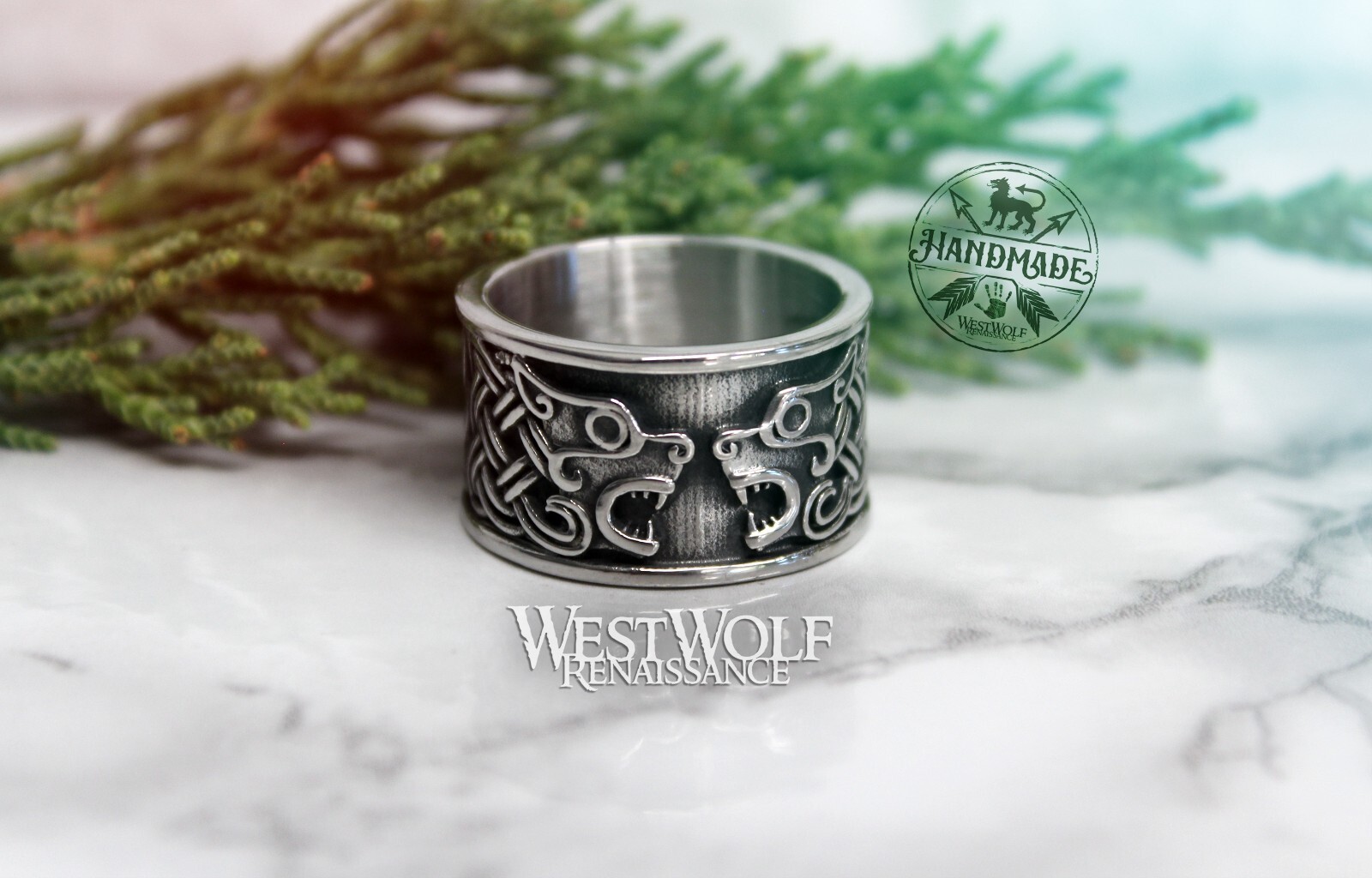 Wide Band Wolf or Bear Knot Ring – US Sizes 9/10/11/12/13 – Viking/Celtic/Fenrir