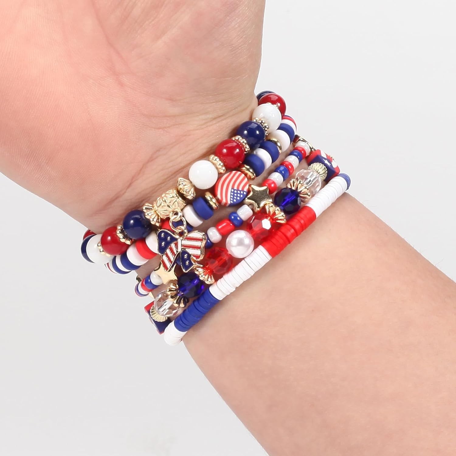 Patriotic Boho Colorful Beads & Charm Bracelets – 10 Pack