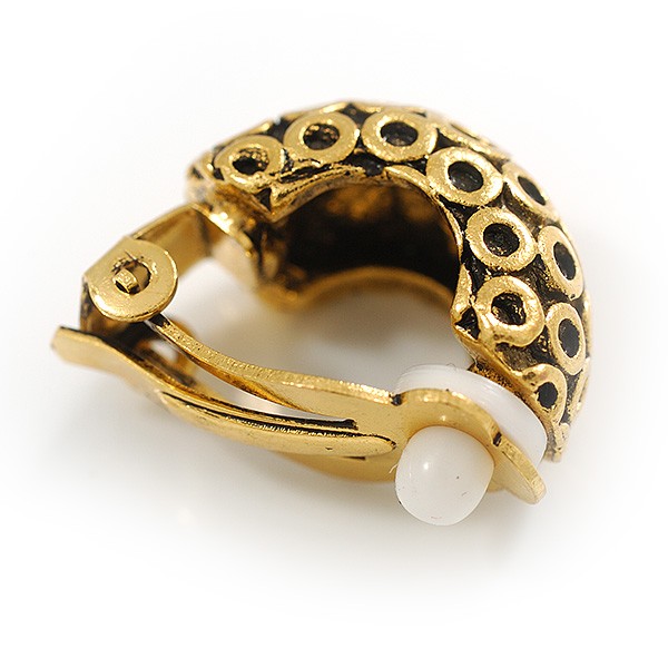 C Shape Pattern Clip On Earrings In Aged Gold Tone – 20mm L