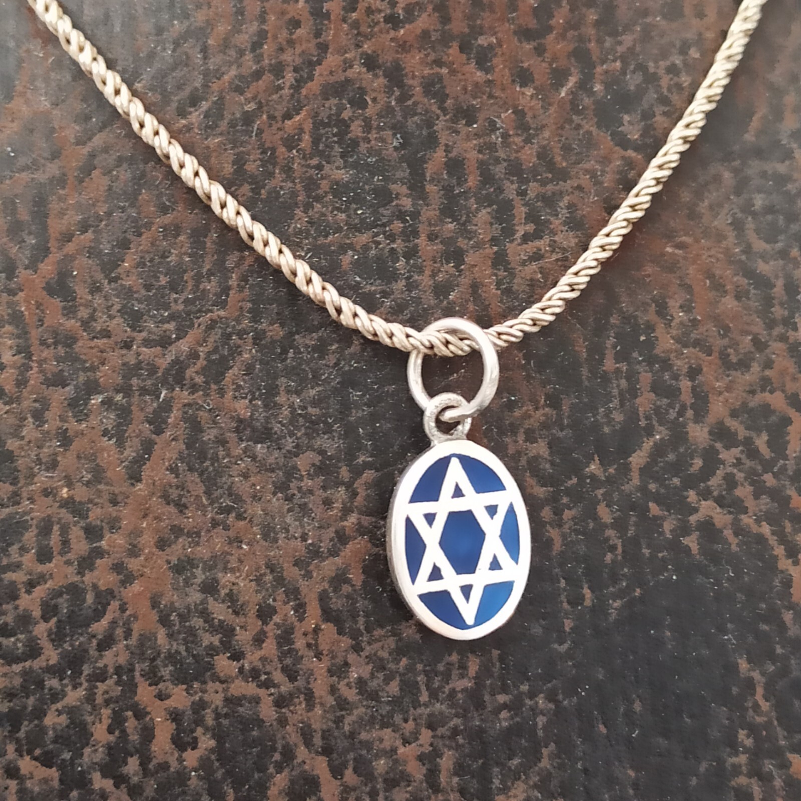 Star of David Necklace Silver Dark Blue Enamel Thick Chain Retro Classic Gift