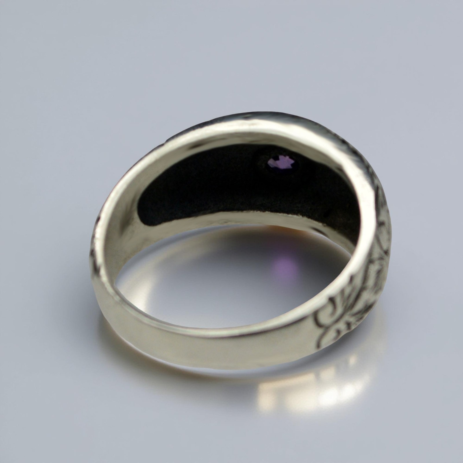925 Sterling Silver Amethyst Men Ring Handmade Vintage Signet Band