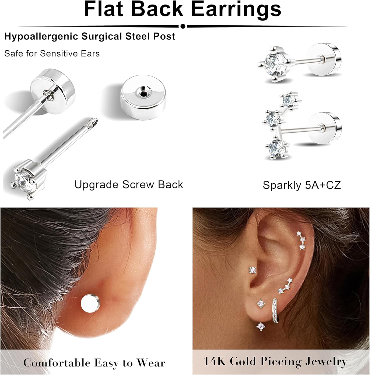 3 Pairs Dainty Small Earrings Set for Women Trendy, Birthstone Stud Huggie Hoop