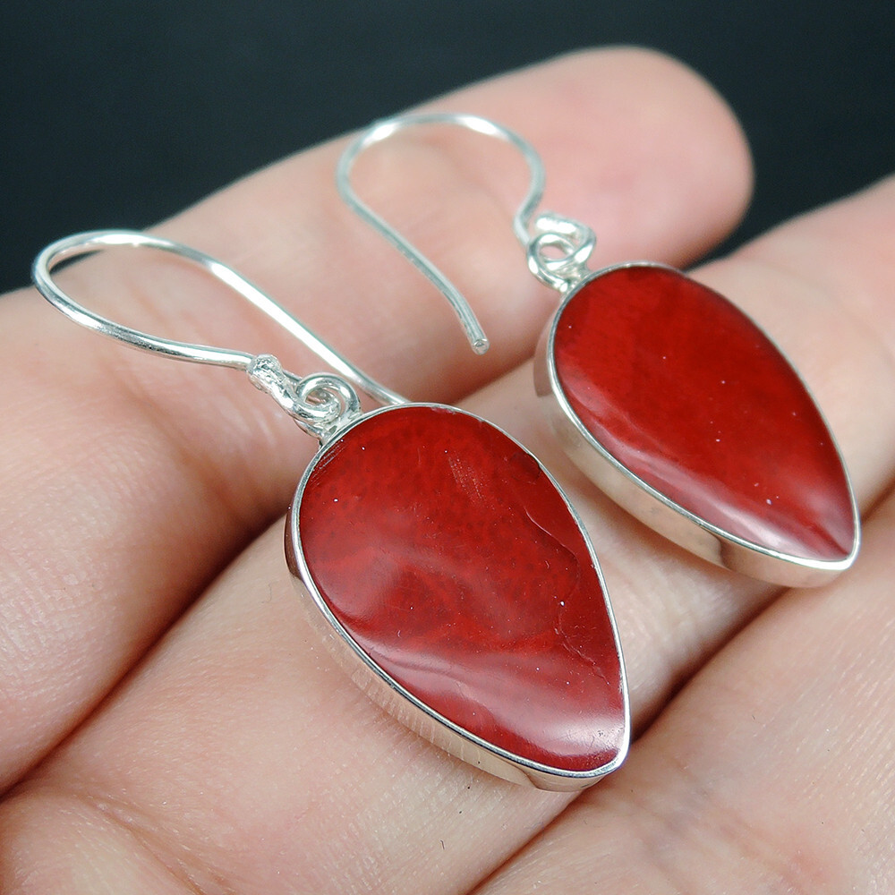 2 in 1 Design 925 Silver Reversible Red Coral & Mother of Pearl Earrings, REV-02