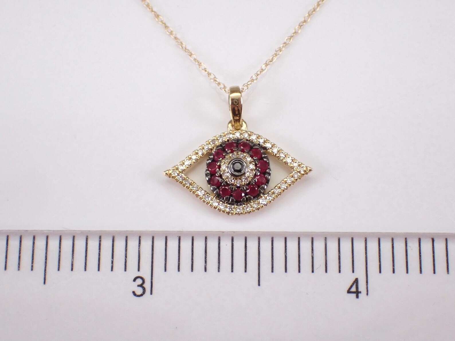 0.40Ct Round Cut Lab-Created Red Ruby Evil Eye Pendant 14K Yellow Gold Plated