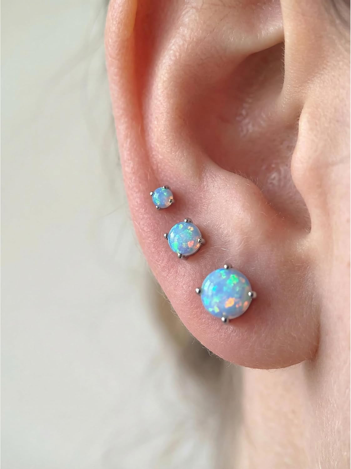6 Pairs Stud Earrings Set, 3-5Mm Opal Stud Earrings for Women 316L Stainless Ste