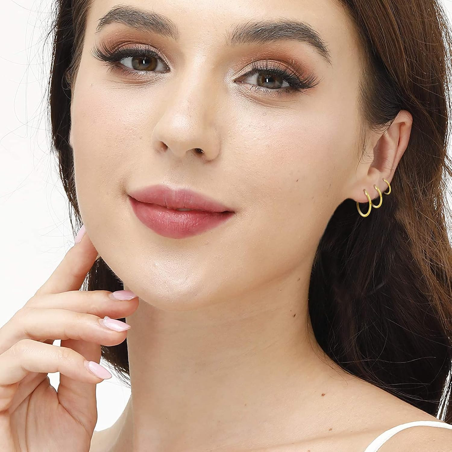 14K Gold Plated Hoop Earrings for Women, 4 Pairs Sterling Silver Post Small Hoop