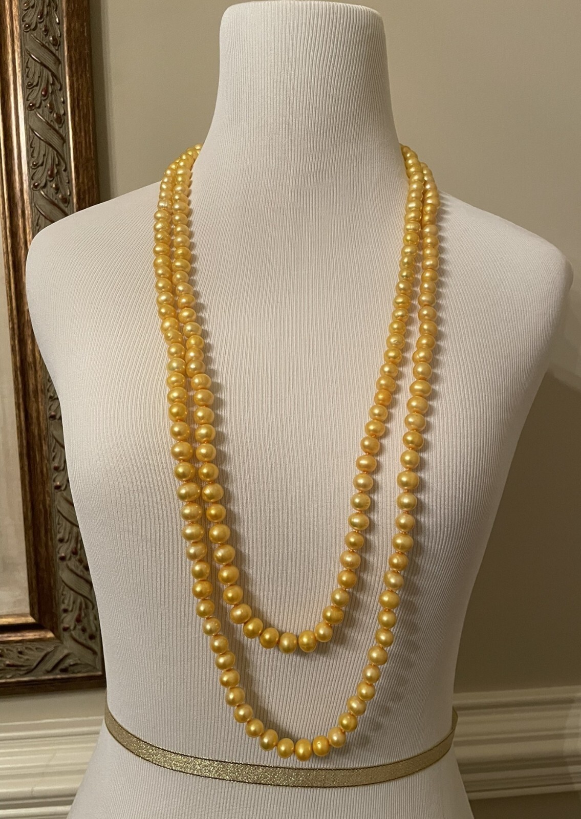 Freshwater Cultured Pearls, Long 72-inch-Loop Necklace, Approx 8-9mm, Dyed Gold