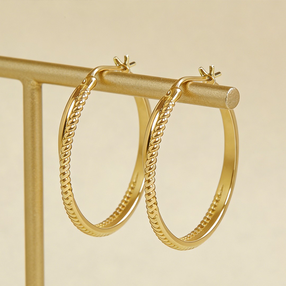 14K Hoop Gold Earrings for Women Thick Large Hoops Earring Elegant X-shaped 30mm