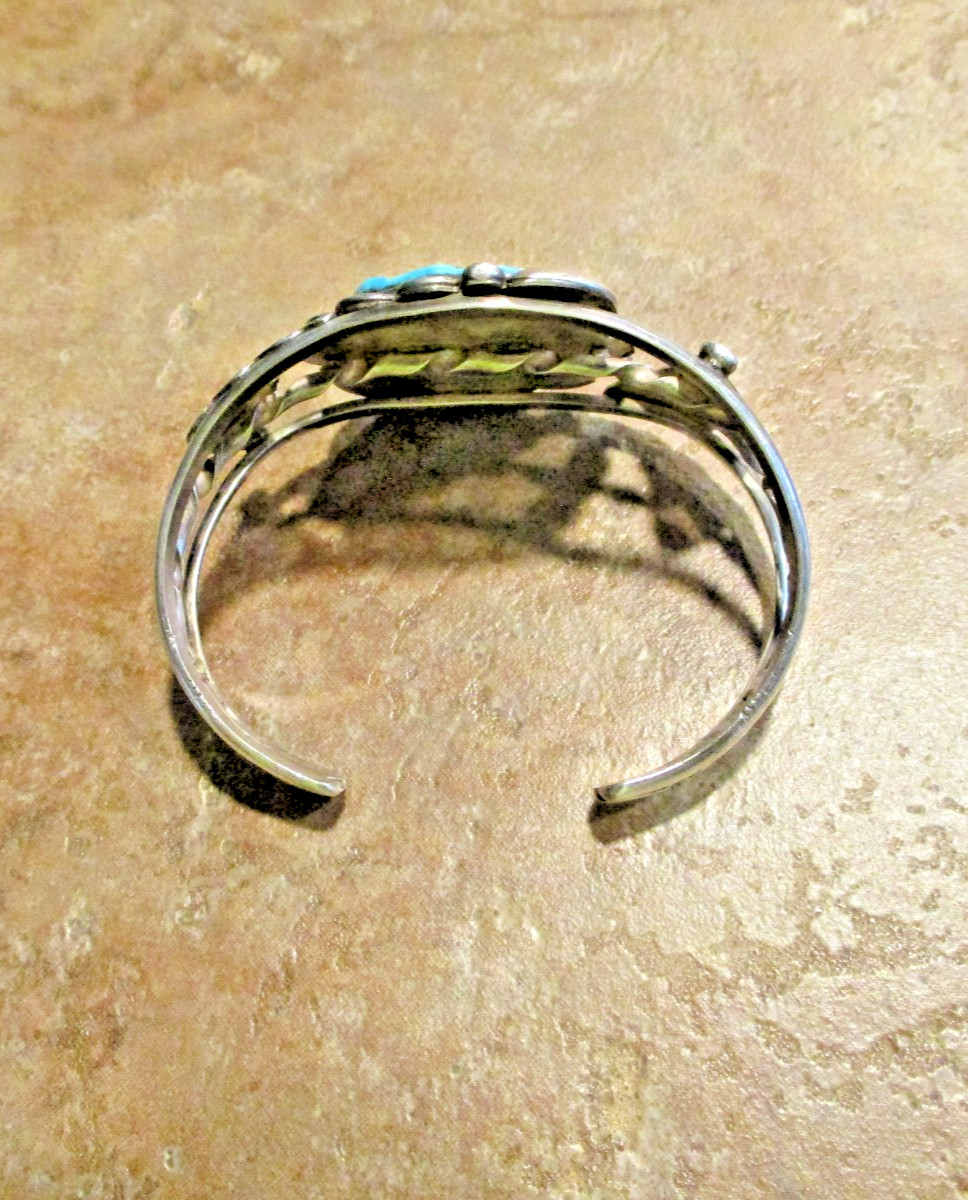 FINE Vintage Navajo Sterling Silver SEA FOAM Turquoise Applique Bracelet Sign FS