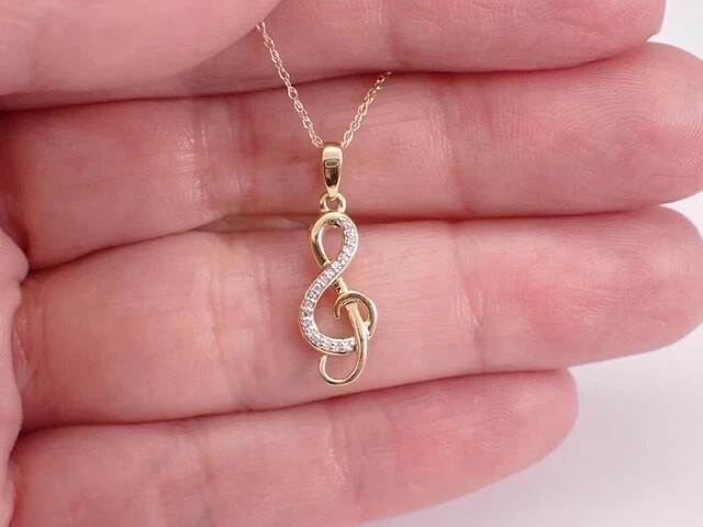 Music Note Shape Pendant 1 Ct Round Cut Simulated Diamond 14K Yellow Gold Plated