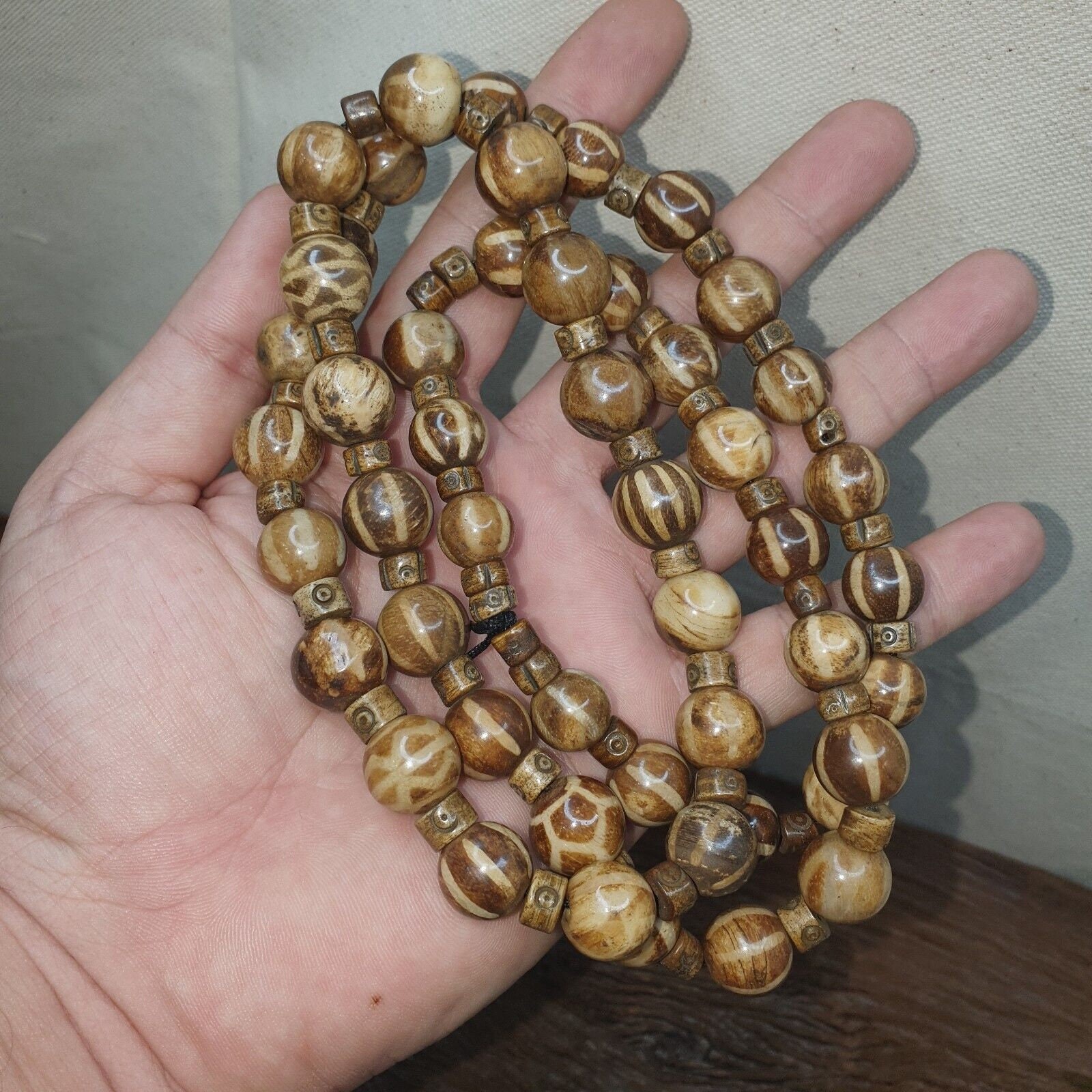 Handmade pumtek tribal beads myanmar burma round beads strand