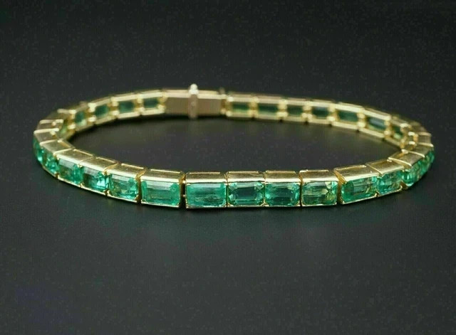 4Ct Emerald Cut Lab Created Green Emerald Tennis Bracelet 14K Yellow Gold Plated