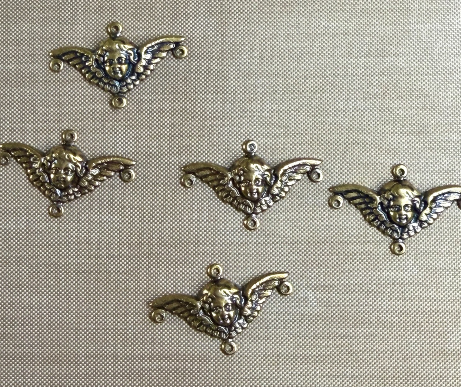 Vintage Brass Cherub Angel Connectors 28x18mm Winged Putti Jewelry Findings NOS